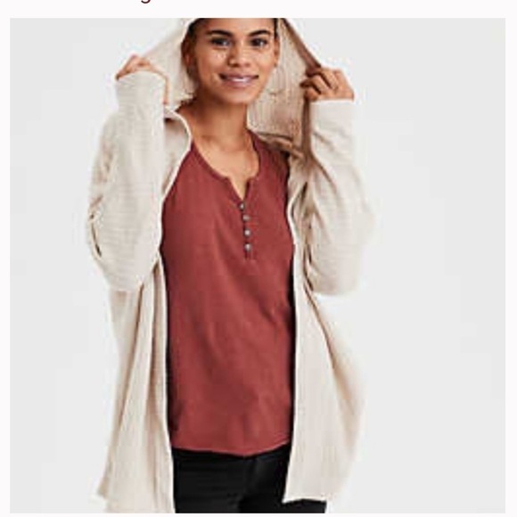 American Eagle XS Plush Hooded Waffle Cardigan - Picture 1 of 7